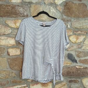 Chico's Black and White Striped Short Sleeve Top